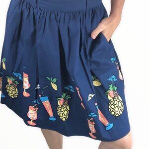 Modcloth Skirt M Margarita Pineapple Novelty Print Blue Casual Vacation Cruise
